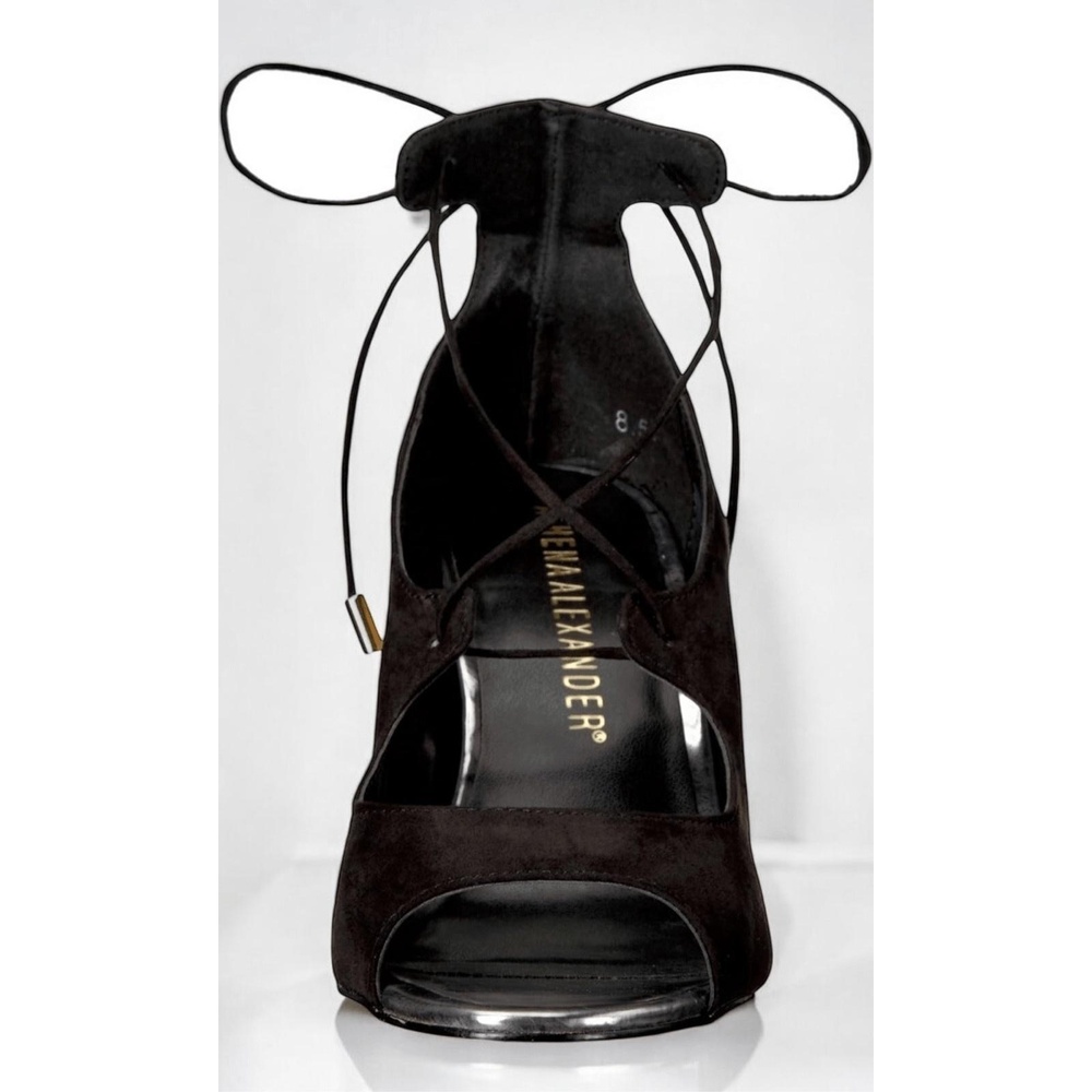 Athena Alexander Womens Black Suede Vikki Strappy Lace Up Block Heel Sandal - Picture 5 of 7